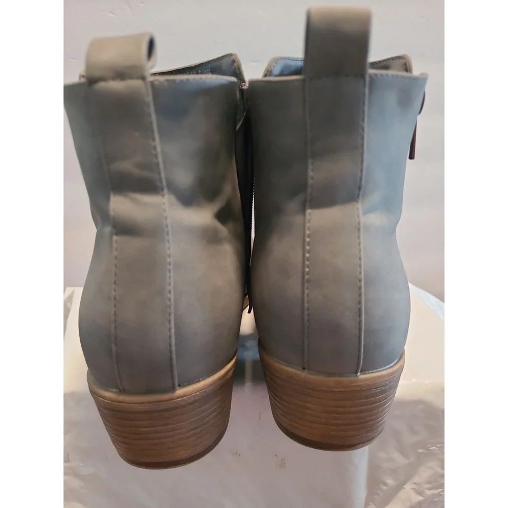 JEOSSY Women's Ankle Boots Gray Thick Heel Low Heel 905 Sz 8.5 Double Zipper